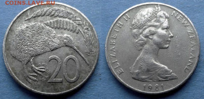 Новая Зеландия - 20 центов 1981 года (Фауна) до 23.02 - Новая Зеландия 20 центов, 1981