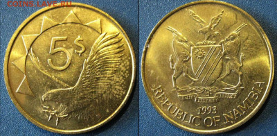 Намибия 5 долларов 1993 год  До  19-02 в 22-00 МСК - намиб