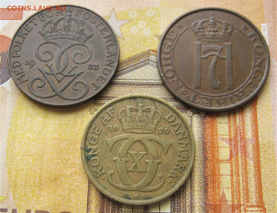 ДАНИЯ 1 крона 1929, ШВЕЦИЯ 5 эре 1923, НОРВЕГИЯ 5 эре 1939, - 030.JPG