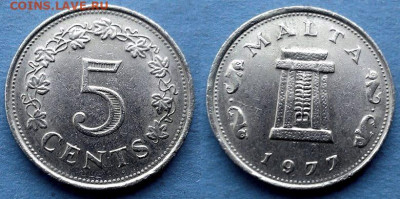 Мальта - 5 центов 1977 года до 27.02 - Мальта 5 центов, 1977