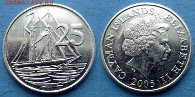 Каймановы острова - 25 центов 2005 года (Парусник) до 29.02 - Каймановы острова 25 центов, 2005