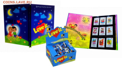 НАБОР LOVE IS - Жевательная резинка Love + Альбом - zhevatelnaya-rezinka-love-is-yabloko-korobka-blok-100-shtuk