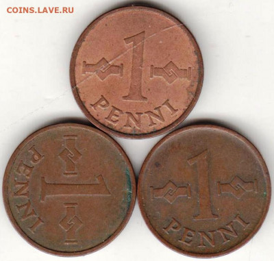 Финляндия 1 пенни 1963 г. 3 шт. до 24.00 02.03.20 г. - 078
