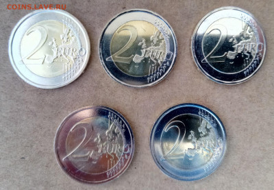 2 Евро 5 монет Юбилейка до 27.02.20 22.00 - Италия, Испания, Фины, Латвия, Словения аверс