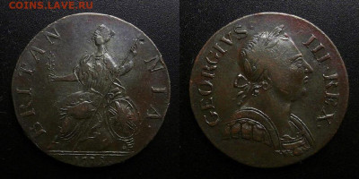 Великобритания 1 фартинг (1775) (подлинность, оценка) - Сувенирный жетон (Копия монеты) – Великобритания – 1 фартинг (1775) «Георг III»