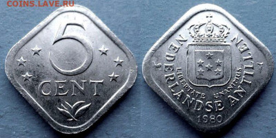 Нид. Антильские острова - 5 центов 1980 года (ромб) до 7.03 - Нидерландские Антильские острова 5 центов, 1980