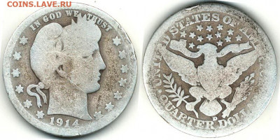 ¼ доллара 1916 года США - США 1.4 доллара 1914 D KM-114