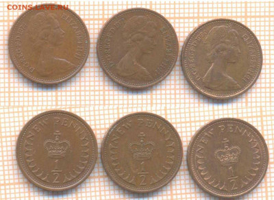 2 пенни 1971,74,80 г., до 12.03.2020 г. 22. - Великобритания полпенни 3 шт 108