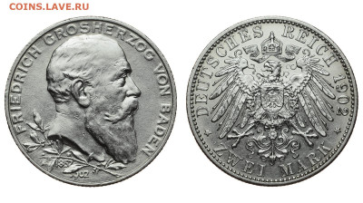 Баден. 2 марки 1902 г. 50 лет правл. Фридриха. До 11.03.20. - Р244.JPG
