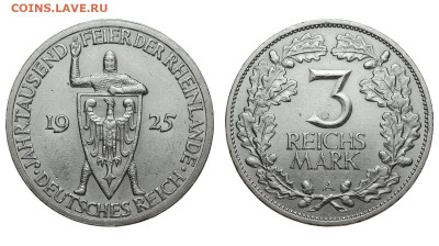 Веймарская республика. 3 марки 1925 г. Рейнланд. До 11.03.20 - Р164.JPG