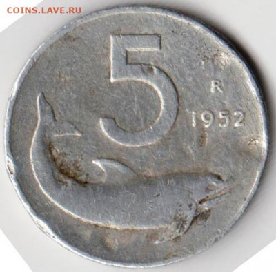 Италия 5 лир 1952 г. до 24.00 16.03.20 г. - 080