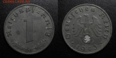 Германия (3-й Рейх) – 1 рейхспфенниг (1943 J) до 12.03 (22.0 - Германия (3-й Рейх) – 1 рейхспфенниг (1943 J)