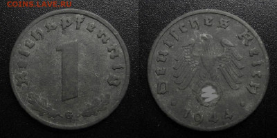 Германия (3-й Рейх) – 1 рейхспфенниг (1944 G) до 12.03 (22.0 - Германия (3-й Рейх) – 1 рейхспфенниг (1944 G)