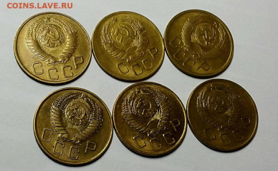 3 копейки 1946, 48, 49, 55, 56 и 57 гг. Штемпельный блеск. - 44444