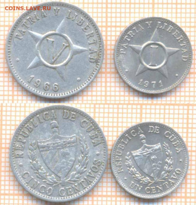 Куба 1 сентаво 1971, 5 сентаво 1966 г., до 17.03.2020 г. 22 - Куба 2 мон 359