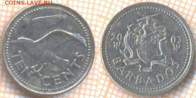 Барбадос 10 центов 2003 г., до 18.03.2020 г. 22.00 по Москве - Барбадос 10 центов 2003 345