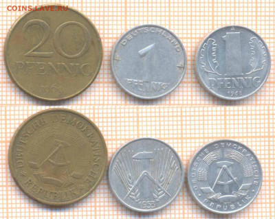 ГДР 1 пф 1953,68, 20 пф 1969 г, до 19.03.2020 г. 22.00 по Мо - ГДР 3 мон 369