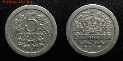 Нидерланды – 5 центов (1909) до 15.03 (22.00) - Нидерланды – 5 центов (1909)