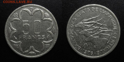 Центральная Африка 50 франков (1976 D – Габон) до 15.03 (22. - Центральная Африка – 50 франков (1976 D (D – Габон)) «Антилопы канны»