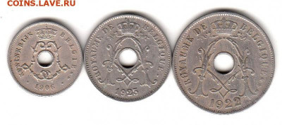 5,10,25 сантимов Бельгия 1906-1925, 3 шт. до 19.03 в 22.00 - 5-2