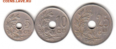 5,10,25 сантимов Бельгия 1906-1925, 3 шт. до 19.03 в 22.00 - 5