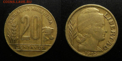 Аргентина - 20 сентаво (1945) до 19.03 (22.00) - Аргентина - 20 сентаво (1945) «Колос и корова»