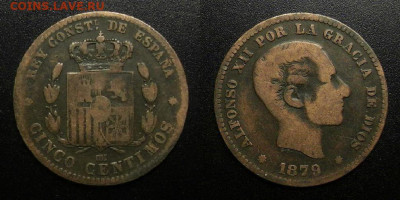Испания – 5 сентимо (1879) до 19.03 (22.00) - Испания – 5 сентимо (1879) «Альфонс XII»
