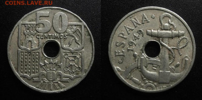 Испания – 50 сентимо (1949) до 19.03 (22.00) - Испания – 50 сентимо (1949) «Якорь»