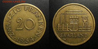 Саар (Саарланд) – 20 франков (1954) до 19.03 (22.00) - Саар (Саарланд) – 20 франков (1954) №4