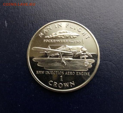 Крона Шайба Остров Мэн 1 крона 1995 самолет Фокке Вульф - krona_shajba_ostrov_men_1_krona_1995_serija_chelovek_v_polete_samolet_fokke_vulf_190_aviacija