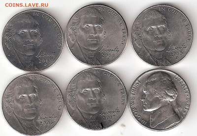 США: 5центов - 6шт 1 - 5 cent P-6st