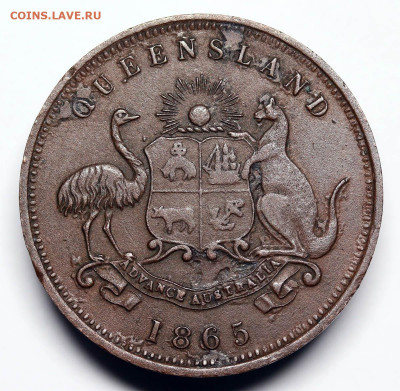 1 пенни Австралия Квинсленд токен 1865 - 31-03-20 - 23-10 - 222