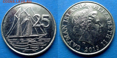 Каймановы острова - 25 центов 2013 года (Парусник) до 3.04 - Каймановы острова 25 центов, 2013