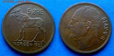 Норвегия - 5 эре 1962 года (Лось) до 3.04 - Норвегия 5 эре, 1962