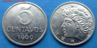 Бразилия - 5 сентаво 1969 года в блеске до 3.04 - Бразилия 5 сентаво, 1969