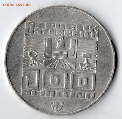 Австрия 100 шиллингов 1976. Инсбрук. Лыжник.Серебро до 5.04 - монеты (11)