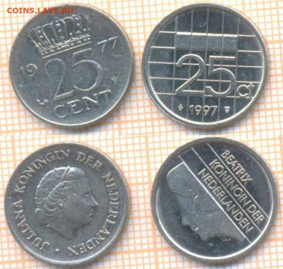Нидерланды 25 центов 1977, 1997 г., до 07.04.2020 г. 22.00 п - Нидерланды 25 центов 1977 97  477