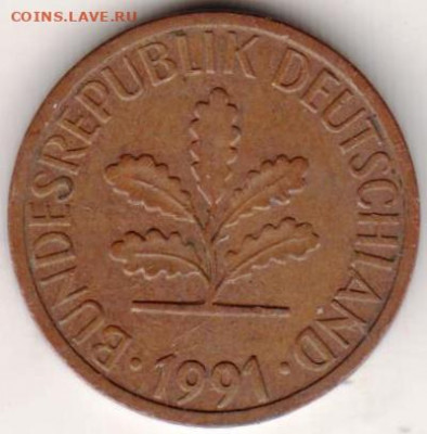 Германия 1 пфенниг 1991 г. G до 24.00 08.04. 20 г. - 038