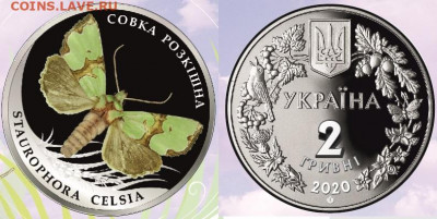 Юбилейка Украины - Украина, 2 гривны, 2020г., Совка роскошная