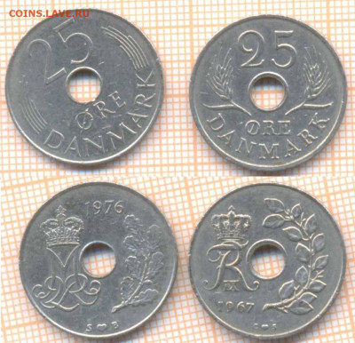 Дания 25 эре 1967,1976 г., до 10.04.2020 г. 22.00 по Москве - Дания 25 эре 1967   76 506