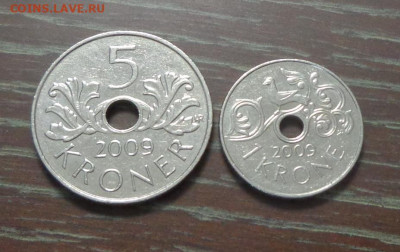 НОРВЕГИЯ - 1 и 5 крон 2009 с отверстиями до 12.04, 22.00 - Норвегия 5+1 крона 2009_1.JPG