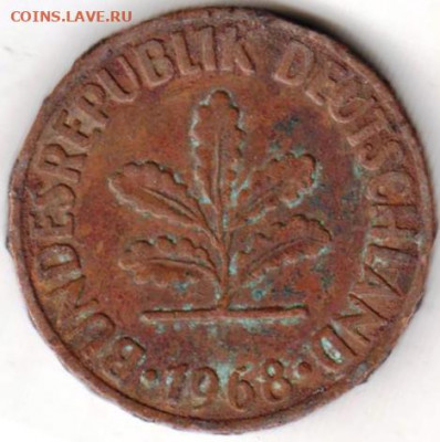 ФРГ 2 пфеннига 1968 г. J до 24.00 13.04. 20 г. - 044