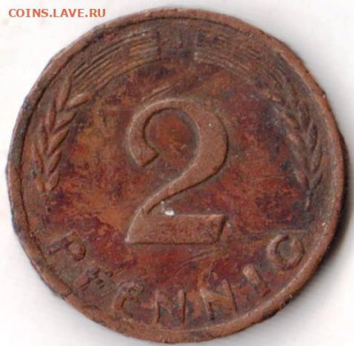 ФРГ 2 пфеннига 1968 г. J до 24.00 13.04. 20 г. - 090