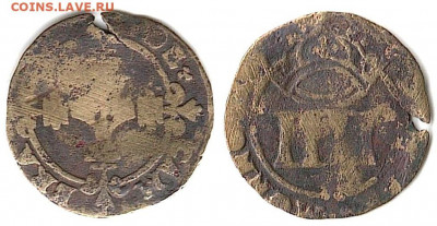 Франция. - Камбре 4 денье 1588-1589 Jean de Balagny A-DE CAMBRAY (date), R-DENIERS MONNOIE Charles Robert Numismatique de Cambrai стр.244 1,16gr 19,7mm 102,5