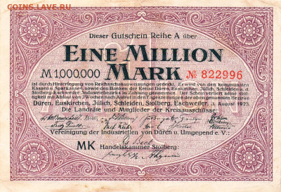 Обнаженка на бонах мира - Duren 1 000 000 марок 1923