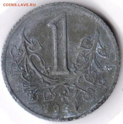 Богемия и Моравия  1 крона 1941 г. Zn до 24.00 14.04. 20 г. - 052