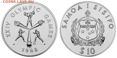 Самоа 10 Тала 1988 Олимпийские Игры Сеул 1988 Штанга Бокс - serebro_krona_shajba_samoa_10_tala_1988_olimpijskie_igry_seul_1988_shtanga_boks_tjazhelaja_atletika