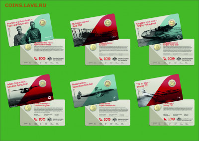 Австралия 2020 Коллекция 11 шт. 1$ 100-летие Qantas Самолеты - 1