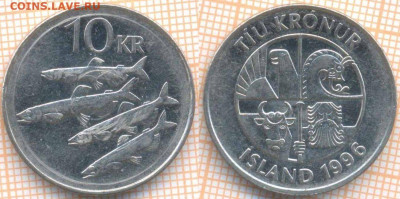 Исландия 10 крон 1996 г., до 14.04.2020 г. 22.00 по Москве - Исландия 10 крон 1996  6947