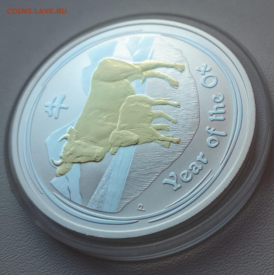 Серебро Австралия 1 доллар 2009 Год быка позолоченного до 14 - 1 (27)